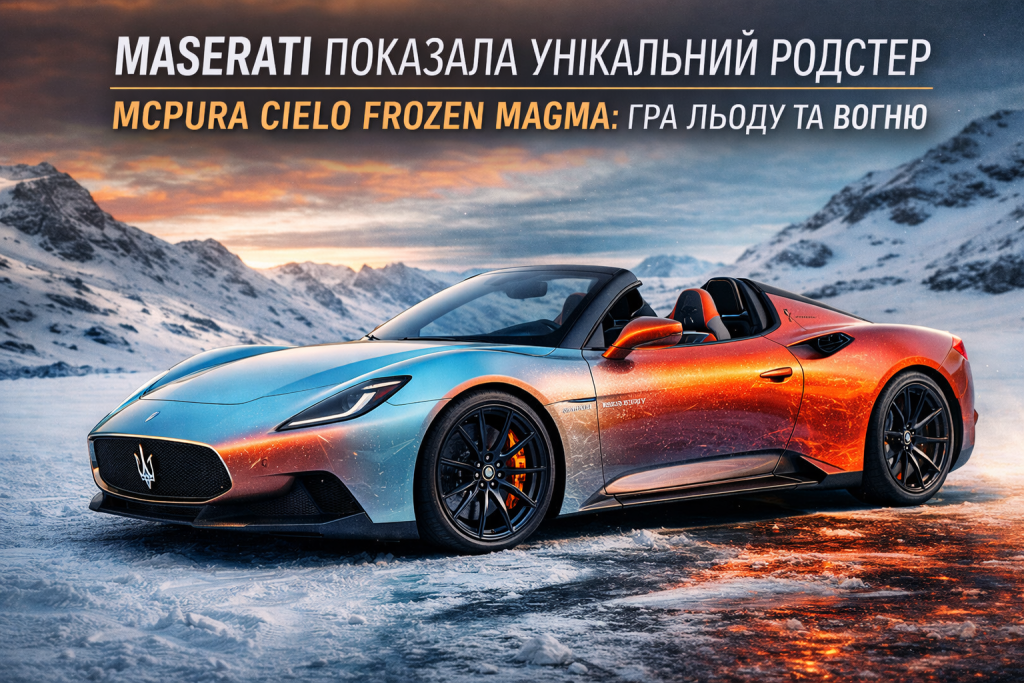 Унікальний родстер Maserati MCPura Cielo Frozen Magma на тлі засніжених гір