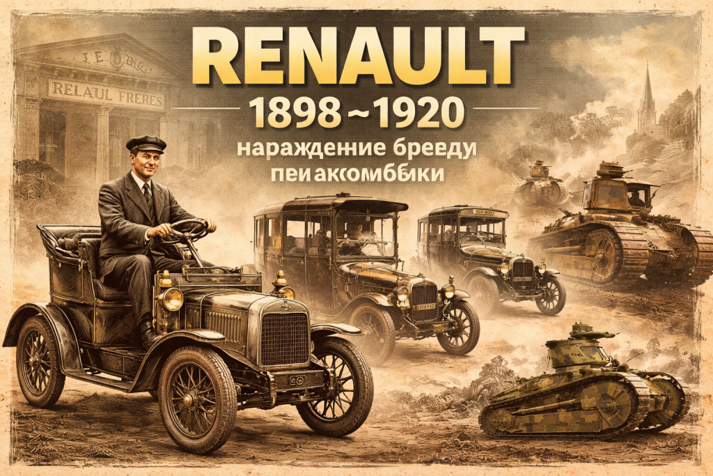 Луї Рено на першому автомобілі Renault Type A, таксі Renault AG та танк Renault FT (1898–1920)