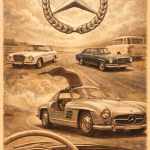Класичні моделі Mercedes-Benz 1950–1970 років, включно з 300 SL Gullwing та представницькими седанами