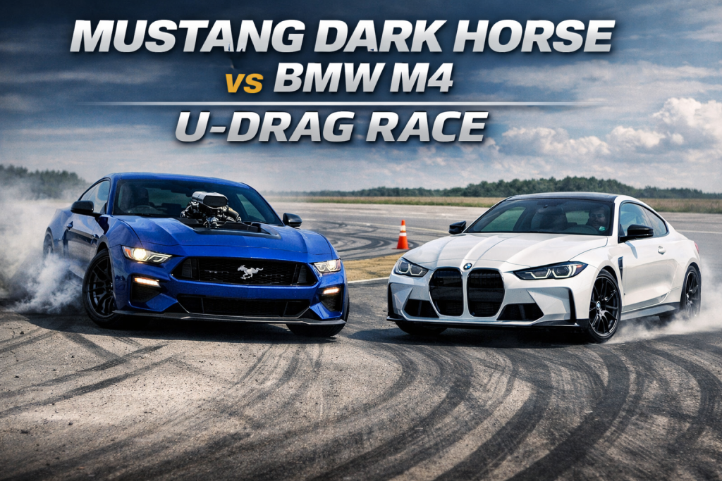 810-сильний Ford Mustang Dark Horse проти BMW M4 у перегонах U-drag