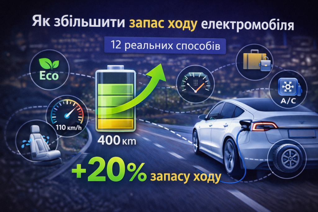 Як збільшити запас ходу електромобіля та ефективно використовувати заряд батареї