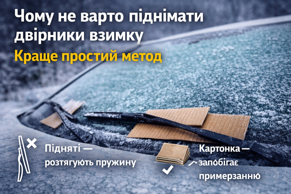Картонка під двірниками на замерзлому лобовому склі взимку