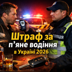Штраф за п’яне водіння в Україні 2026 поліцейський перевіряє водія алкотестером на дорозі