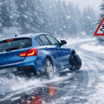 Автомобіль у заносі на ожеледиці взимку на слизькій дорозі