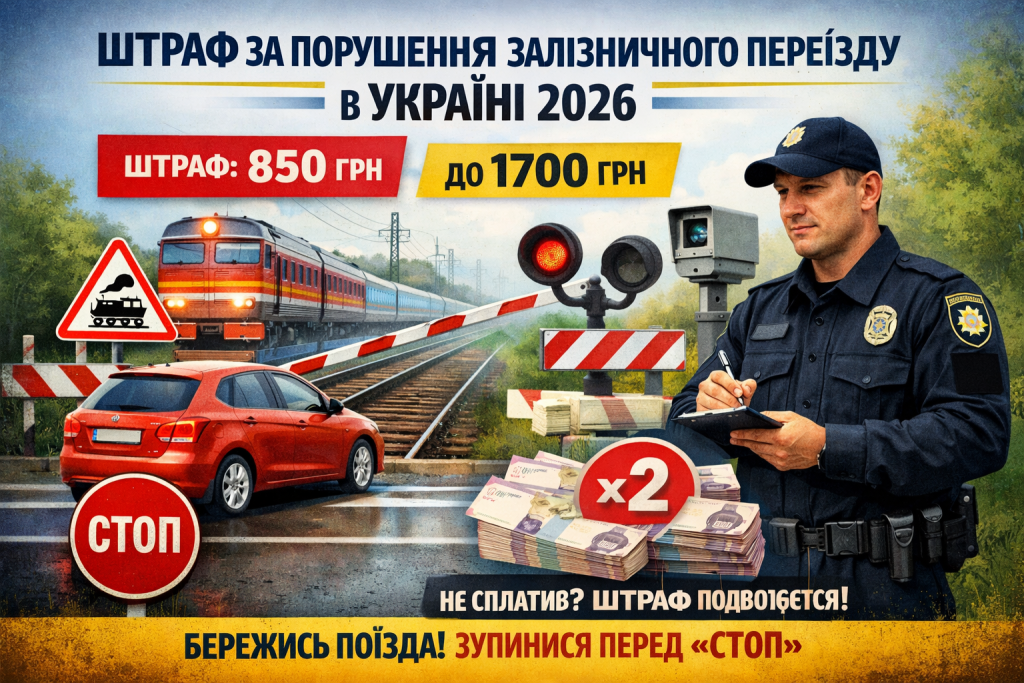Штраф за порушення правил проїзду через залізничний переїзд в Україні у 2026 році: знижка 50% за вчасну оплату