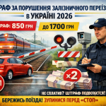 Штраф за порушення правил проїзду через залізничний переїзд в Україні у 2026 році: знижка 50% за вчасну оплату