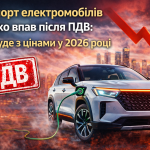 Імпорт електромобілів різко впав після введення ПДВ у 2026 році — електричний SUV на фоні червоної стрілки падіння