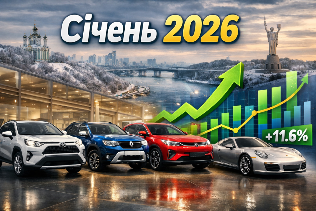 Ринок нових автомобілів в Україні у січні 2026 року — популярні моделі Toyota, Renault і Porsche та зростання продажів