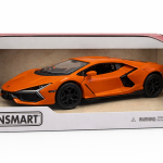 Модель Lamborghini Revuelto Kinsmart у помаранчевому кольорі в оригінальній коробці з прозорим вікном