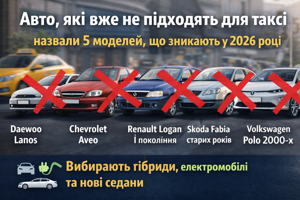 Авто, які вже не підходять для таксі у 2026 році: Daewoo Lanos, Chevrolet Aveo, Renault Logan, Skoda Fabia та Volkswagen Polo