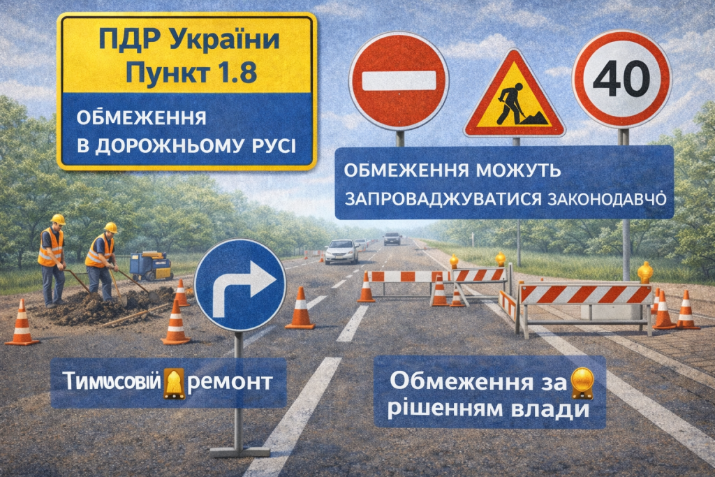 ПДР пункт 1.8 — тимчасові обмеження руху через дорожні роботи із встановленими знаками та огородженням