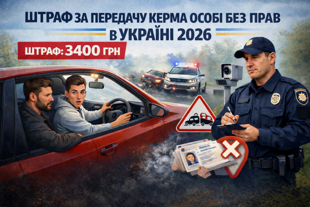 Штраф за передачу керма особі без прав в Україні 2026 — поліцейський зупинив автомобіль