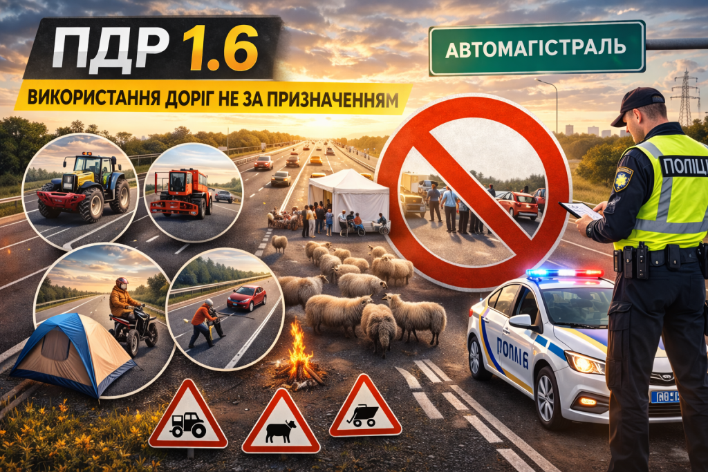 ПДР пункт 1.6 — використання автомобільної дороги не за призначенням, тимчасове перекриття дороги та роботи на проїзній частині