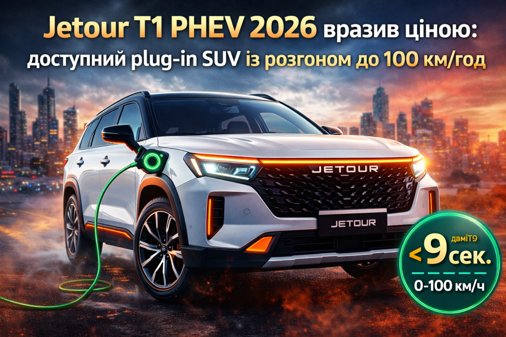 Jetour T1 PHEV 2026 — доступний plug-in гібридний SUV із розгоном до 100 км/год менш ніж за 9 секунд