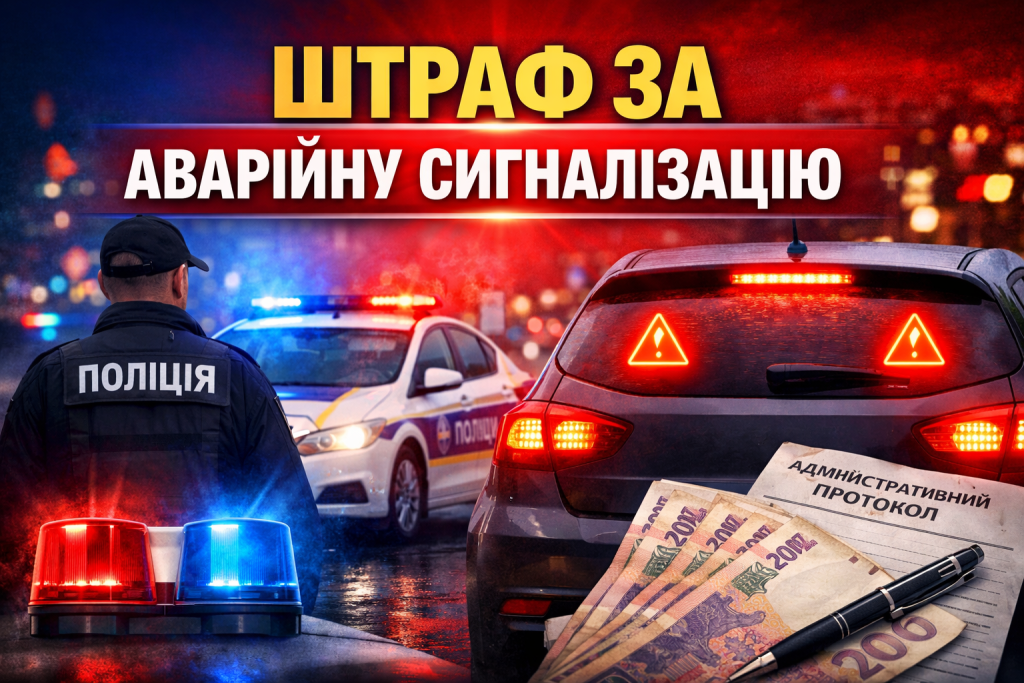 Поліція України зупинила автомобіль з увімкненою аварійною сигналізацією для перевірки порушення правил дорожнього руху