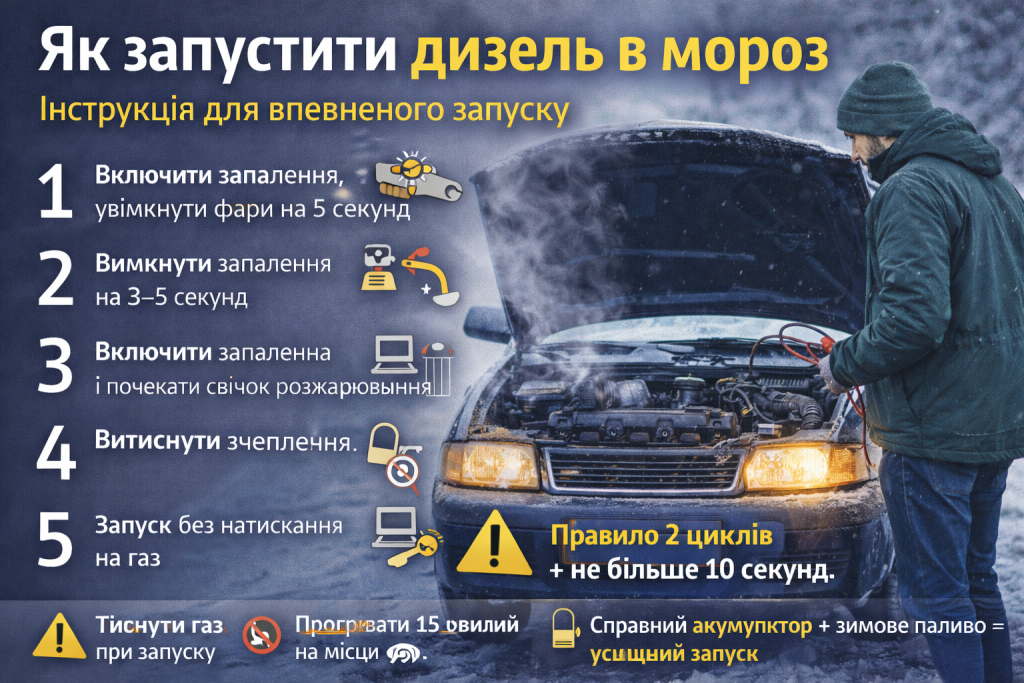 Як правильно запускати дизель у мороз: покрокова інструкція для зимового старту двигуна