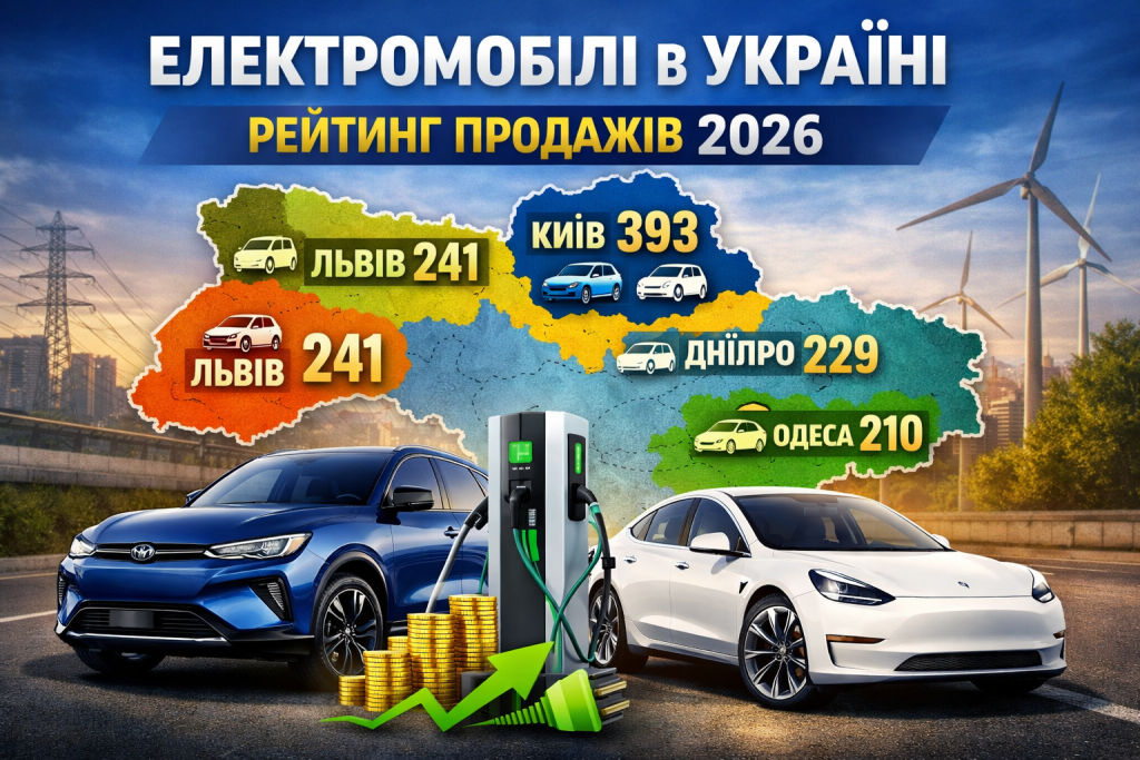Регіони-лідери з реєстрацій електромобілів в Україні у січні 2026 року — Київ, Львів, Дніпро та Одеса