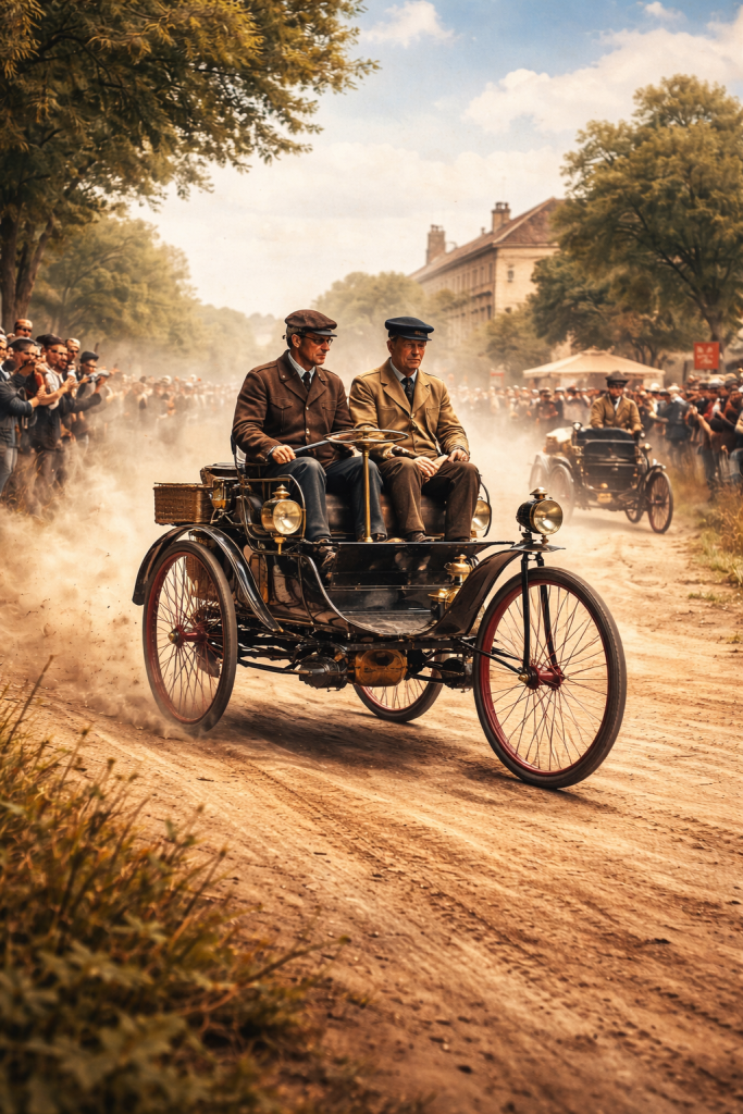 Benz Velo під час перегонів Paris–Rouen 1894 — один із перших автомобілів у реальному дорожньому випробуванні