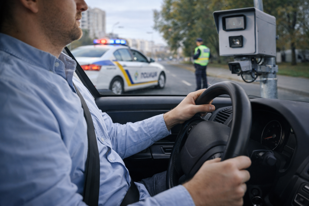 Водій керує автомобілем без пристебнутого ременя безпеки, порушуючи правила дорожнього руху