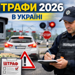 Штрафи за порушення ПДР в Україні у 2026 році — поліцейський виписує постанову, камера автофіксації та дорожні знаки