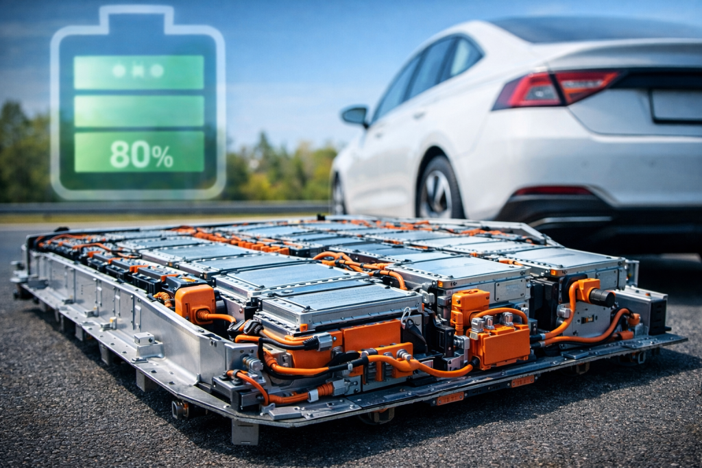 Батарея електромобіля з літій-іонними модулями та індикатором рівня заряду