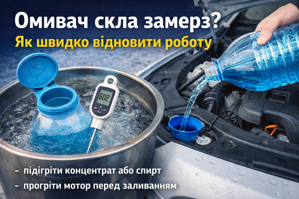 Омивач скла замерз у мороз: підігрітий концентрат допомагає швидко відновити роботу