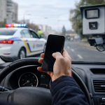 Водій користується телефоном за кермом автомобіля, порушуючи правила дорожнього руху