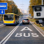 Смуга громадського транспорту з розміткою BUS і камерою автофіксації в місті України