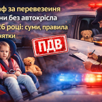 Штраф за перевезення дитини без автокрісла у 2026 році — поліцейський оформлює постанову під час перевірки автомобіля