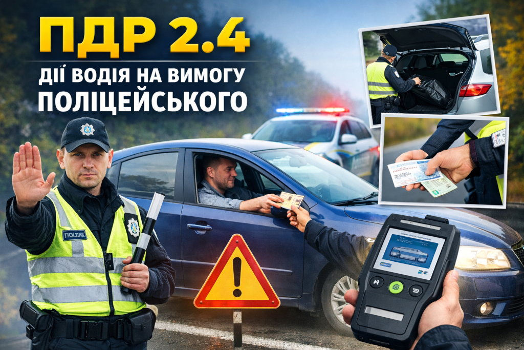 ПДР 2.4 дії водія на вимогу поліцейського зупинка автомобіля перевірка документів