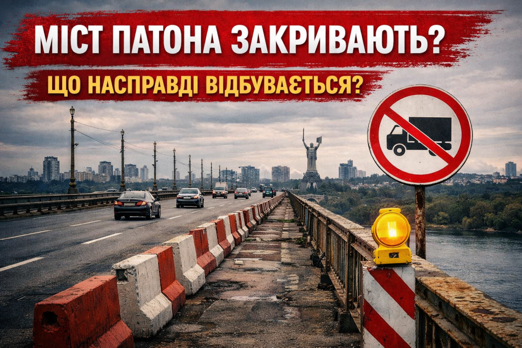 Міст Патона у Києві з обмеженнями руху та дорожніми бар’єрами