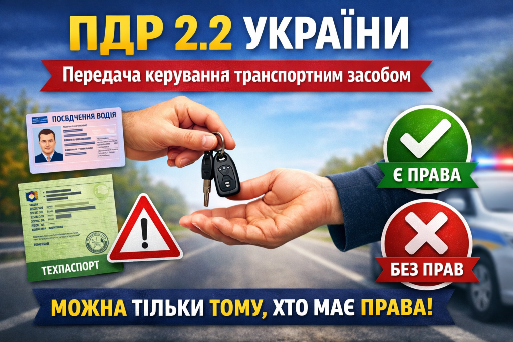 ПДР 2.2 України — передача керування транспортним засобом, посвідчення водія, техпаспорт та ключі від автомобіля