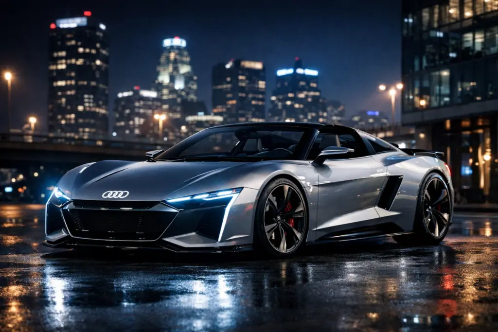 електричний спорткар audi у нічному місті футуристичний дизайн