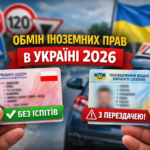 обмін іноземних водійських прав в Україні 2026 без іспитів або з перездачею