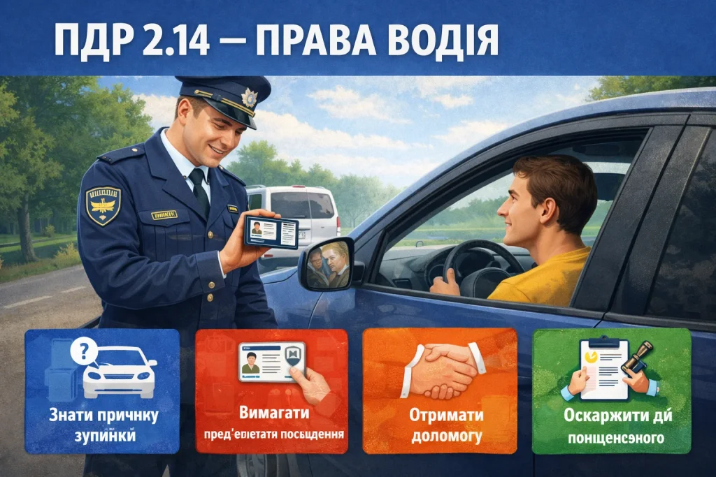 ПДР 2.14 права водія під час зупинки поліцією право знати причину зупинки та вимагати посвідчення