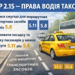 ПДР 2.15 права водія таксі рух смугою для маршрутних транспортних засобів знаки 5.11 та 5.8