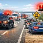 водії на дорозі пропускають автомобіль поліції швидку допомогу та пожежну машину з проблисковими маячками пдр україни