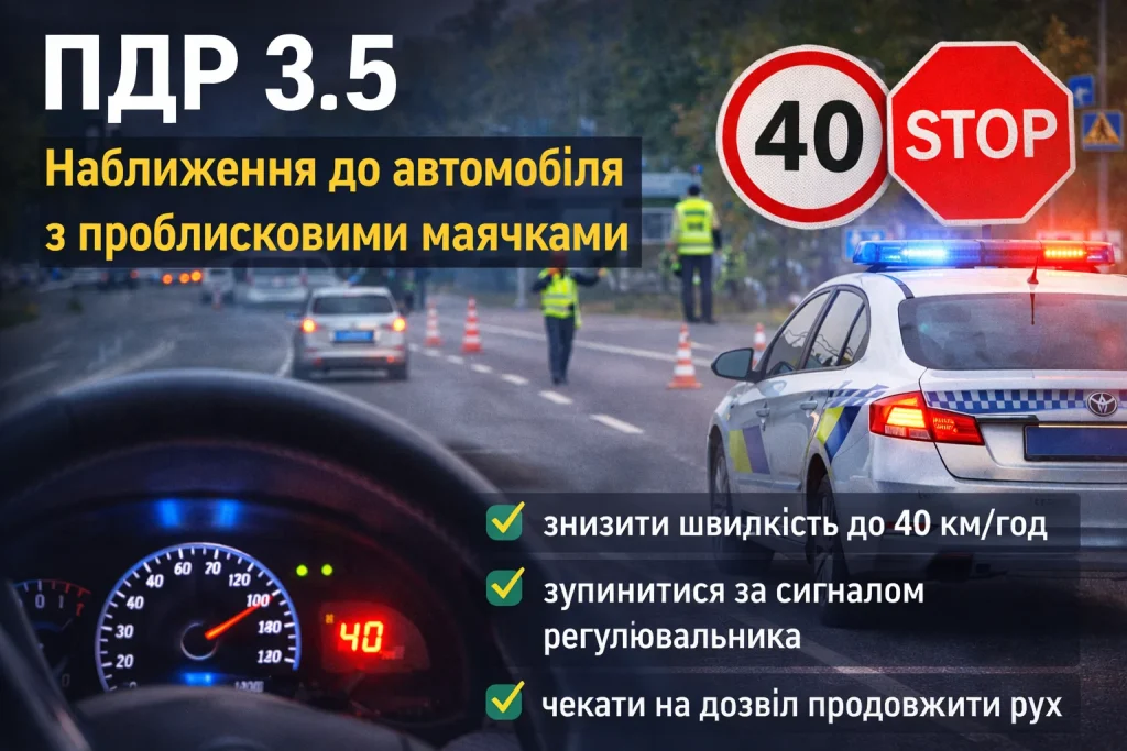 пдр 3.5 знизити швидкість до 40 км год біля авто поліції з синім маячком