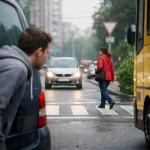 пішохід виходить з-за припаркованого авто на дорогу обмежена видимість