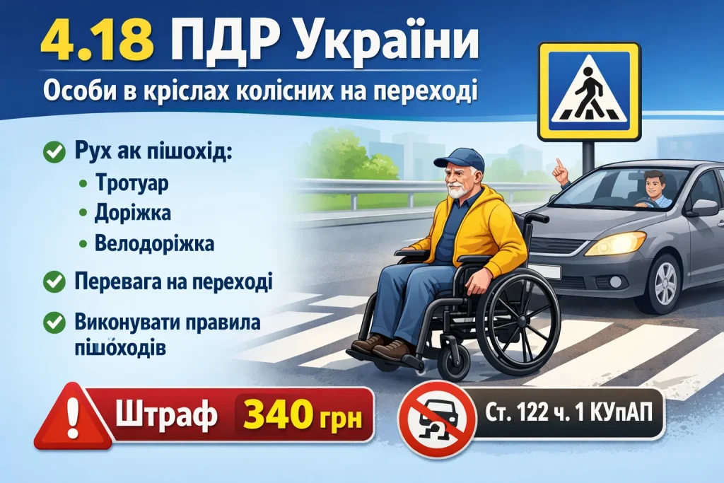 пдр 4-18 особа в інвалідному візку на пішохідному переході