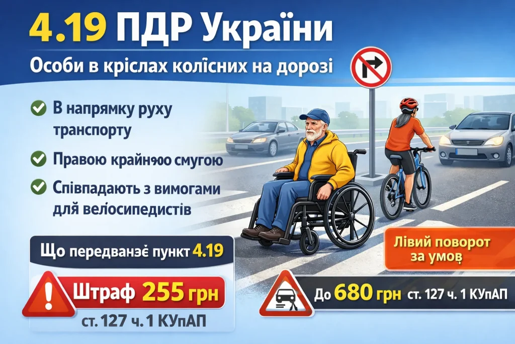 пдр 4-19 рух інвалідного візка по дорозі правою смугою