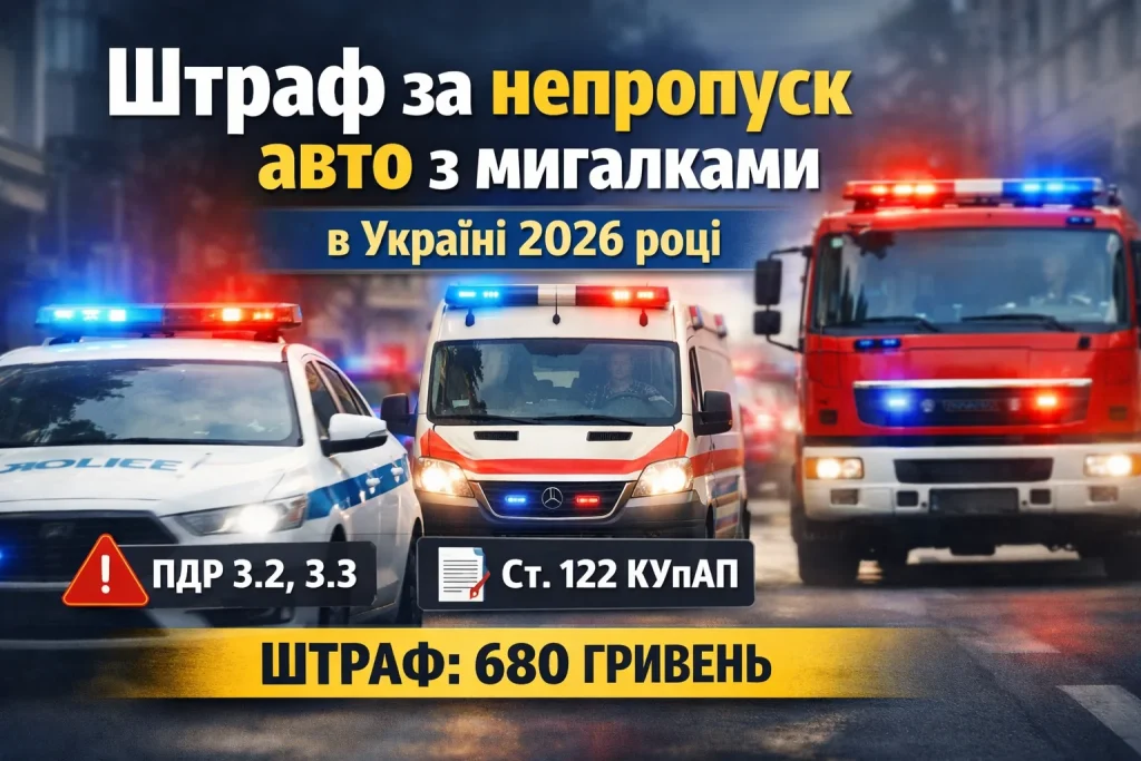 штраф за непропуск авто з мигалками в Україні — поліція швидка та пожежна з проблисковими маячками на дорозі