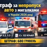 штраф за непропуск авто з мигалками в Україні — поліція швидка та пожежна з проблисковими маячками на дорозі