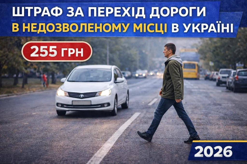 пішохід переходить дорогу в недозволеному місці перед автомобілем