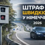 камера контролю швидкості на автобані в Німеччині та автомобіль що перевищує швидкість