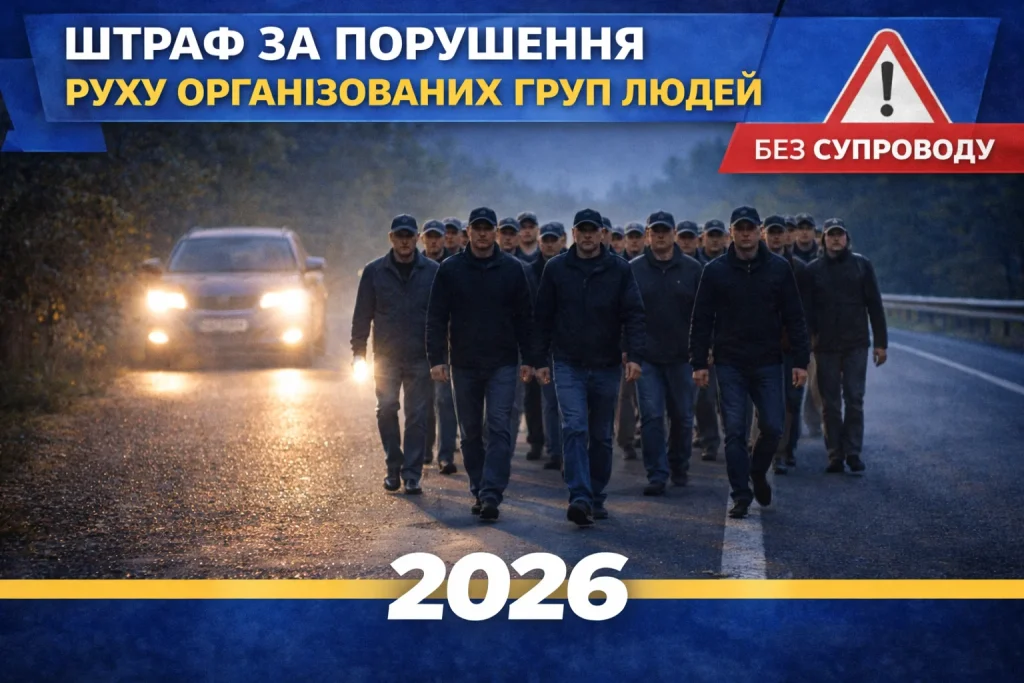 колона людей рухається по дорозі без супроводу та займає проїзну частину