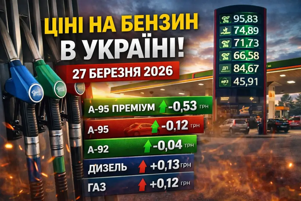 Ціни на бензин в Україні 27 березня 2026 АЗС вартість пального дизель газ