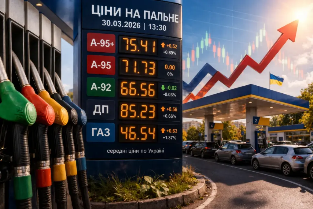 Ціни на пальне в Україні 30 березня 2026 року — бензин А-95, А-92, дизель і газ на АЗС