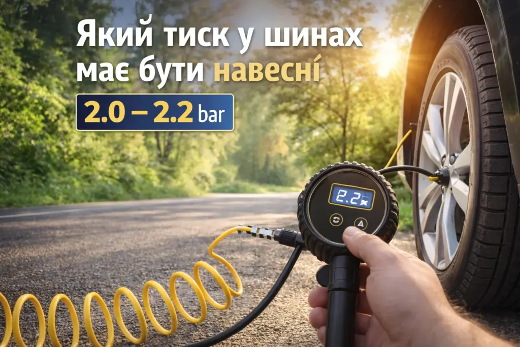 тиск у шинах навесні перевірка манометром 2.2 бар
