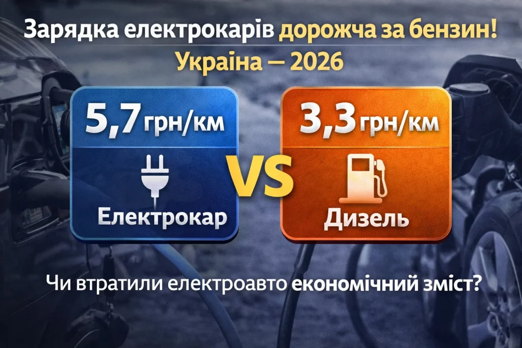 зарядка електрокара дорожча за бензин україна 2026
